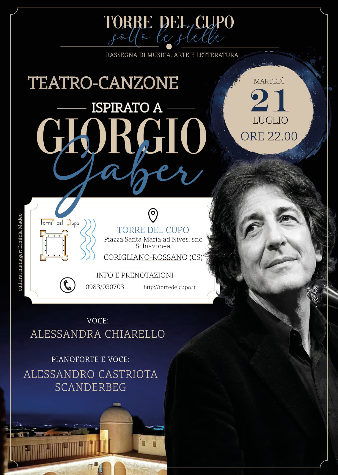 Locandina Presentazione evento Canzoniere Minimo ispirato a Giorgio Gaber — 21 Luglio 2026