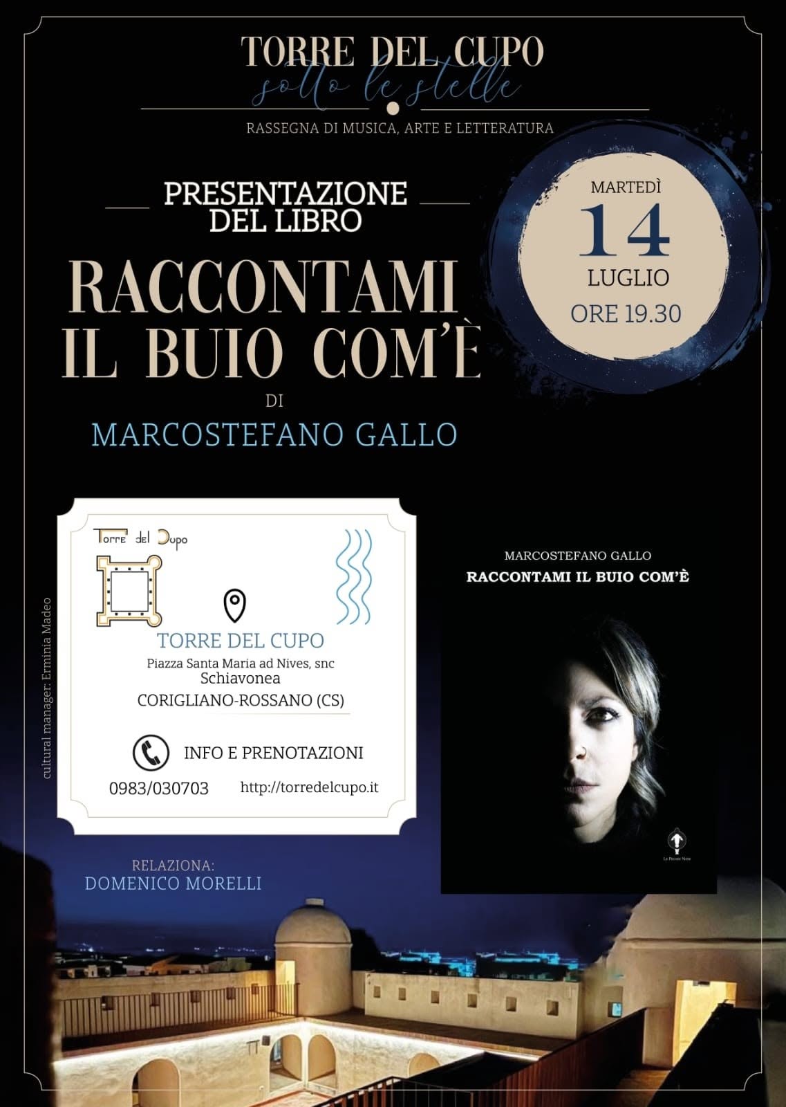 Locandina Presentazione del libro Raccontami il Buio Com'è di Marcostefano Gallo — 14 Luglio 2026